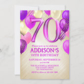 70e verjaardag roze ballonnen uitnodiging (Voorkant)