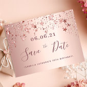 70e verjaardag roze gouden sterren save the date briefkaart