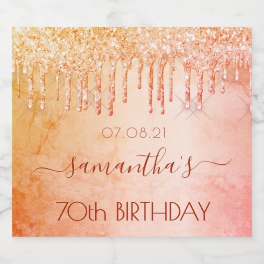 70e verjaardag roze roze roze roze roze goudglitte sparkling wijnetiket (Enkel label)