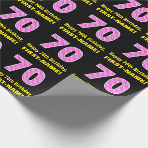 70e verjaardag: roze strepen en harten "70" + naam cadeaupapier