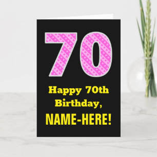 70e verjaardag: roze strepen en harten "70" + naam kaart