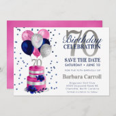 70e verjaardag roze taart opslaan de datum uitnodi kaart (Voorkant / Achterkant)