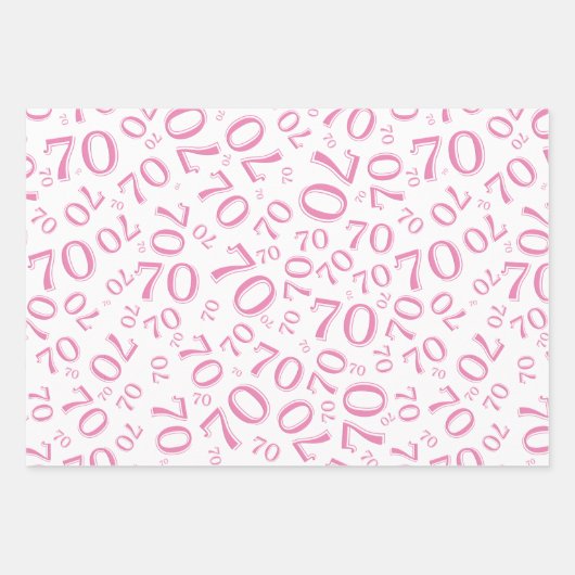 70e verjaardag Roze & Witte nummerpatroon 70 Inpakpapier Vel (Voorkant 2)