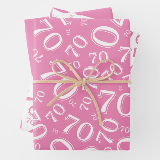 70e verjaardag Roze & Witte nummerpatroon 70 Inpakpapier Vel (In situ)
