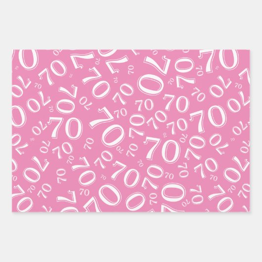 70e verjaardag Roze & Witte nummerpatroon 70 Inpakpapier Vel (Voorkant)