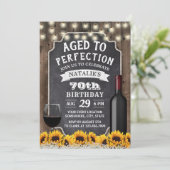 70e verjaardag Rustic Sunflower & Wine Kaart (Staand voorkant)