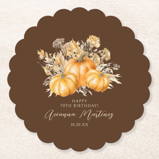 70e Verjaardag Rustieke Boho Pompoen Herfst Custom Kartonnen Onderzetters (Voorkant)
