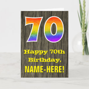 70e verjaardag: Rustieke Faux Wood Look, Regenboog Kaart