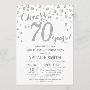 70e verjaardag Silver Glitter Diamond Invitation Kaart