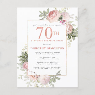 70e Verjaardag Surprise Party Roze Rose Bloemen Uitnodiging Briefkaart