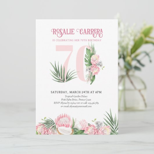 70e verjaardag Tropisch roze protheegetal 70 Kaart (Staand voorkant)