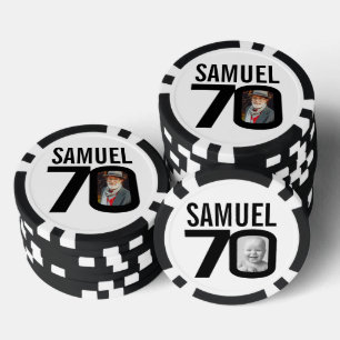 70e verjaardag twee aangepaste foto's zwart-wit poker chips