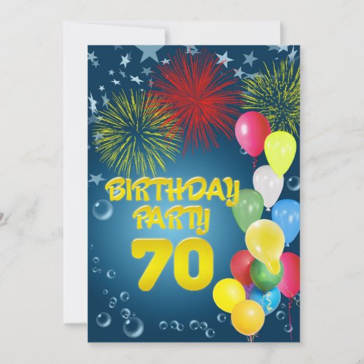 70e verjaardag Uitnodiging met ballonnen (Voorkant)