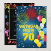 70e verjaardag Uitnodiging met ballonnen (Voorkant / Achterkant)