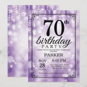 70e verjaardag Uitnodiging Paars Glitter (Voorkant / Achterkant)
