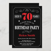 70e verjaardag Uitnodiging rood en zwart karton (Voorkant / Achterkant)