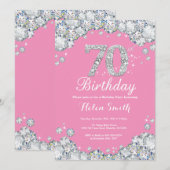 70e verjaardag uitnodiging roze en zilveren diaman (Voorkant / Achterkant)