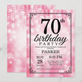 70e verjaardag uitnodiging roze glitter (Voorkant / Achterkant)