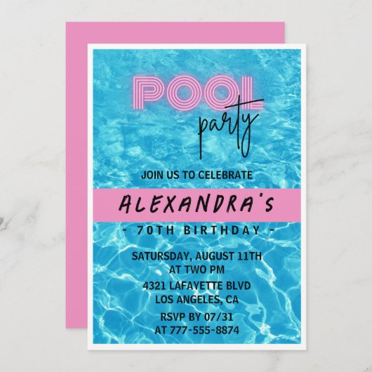 70e verjaardag uitnodiging voor haar Pool Party Su (Voorkant / Achterkant)