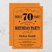 70e verjaardag uitnodiging zwart en Sinaasappel (Voorkant / Achterkant)