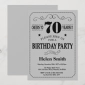 70e verjaardag uitnodiging zwart en zilver grijs (Voorkant / Achterkant)