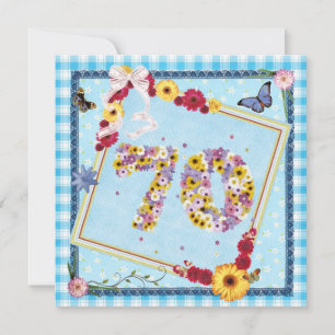 70e verjaardag Uitnodigingsbloemen, vlinders Kaart