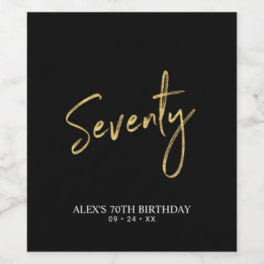 70e verjaardag van Black & Gold Script Wijn Etiket (Enkel label)