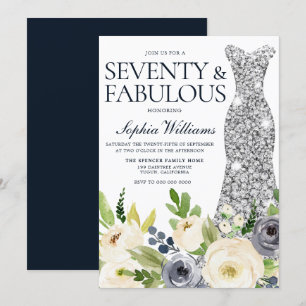 70e verjaardag van de Floral van Navy White Kaart