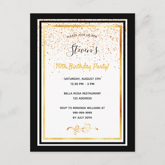 70e verjaardag van de zwarte gouden uitnodiging (Voorkant)