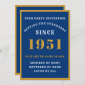 70e verjaardag van Elegant Blue Gold Kaart (Voorkant / Achterkant)