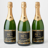 70e verjaardag van het elegante zwart-gouden muzie sparkling wijnetiket (Flessen)
