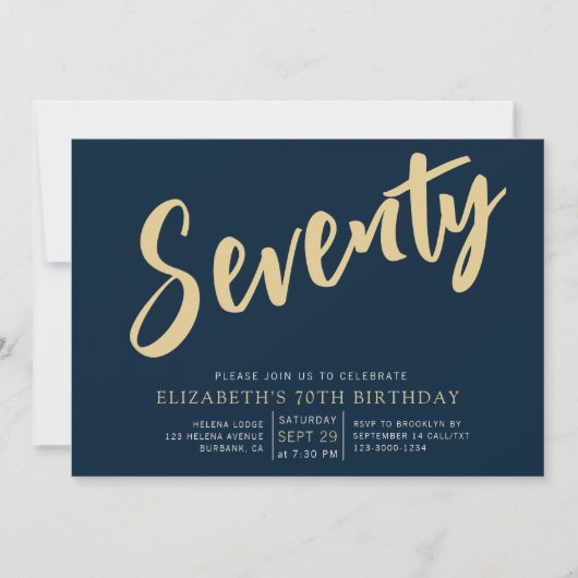 70e verjaardag van het Navy Gold Script Kaart (Voorkant)