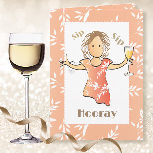 70e verjaardag vrouw cartoon champagne drinken kaart