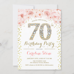 70e verjaardag - White Gold Pink Kaart