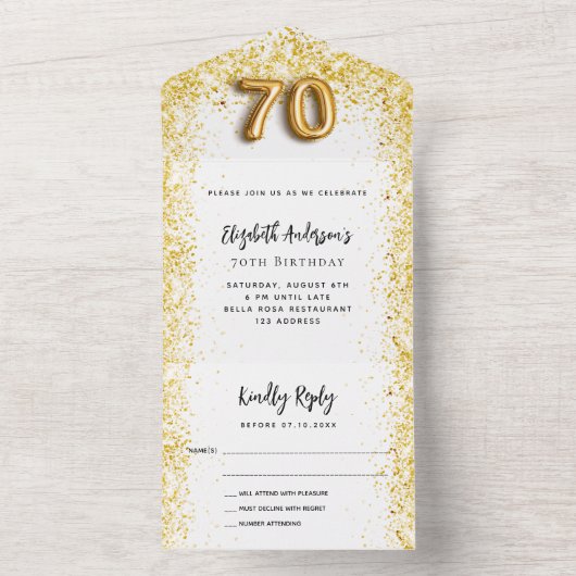 70e verjaardag witgouden feest RSVP All In One Uitnodiging (Binnen)