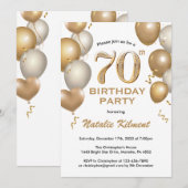 70e verjaardag Witte en gouden ballonnen Kaart (Voorkant / Achterkant)