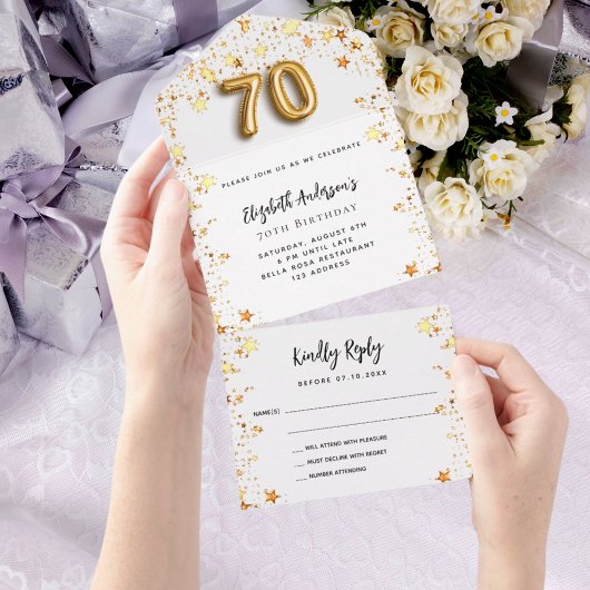 70e verjaardag witte gouden sterren feest RSVP All In One Uitnodiging