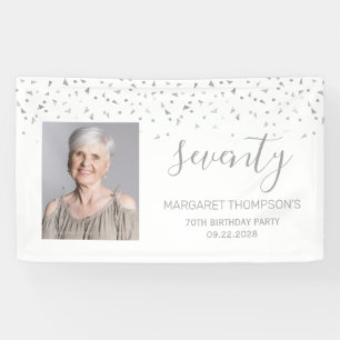 70e verjaardag Witte Zilveren Confetti Foto Spandoek
