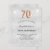 70e verjaardag zilvermetaal roos goud glitter uitnodiging briefkaart (Voorkant / Achterkant)