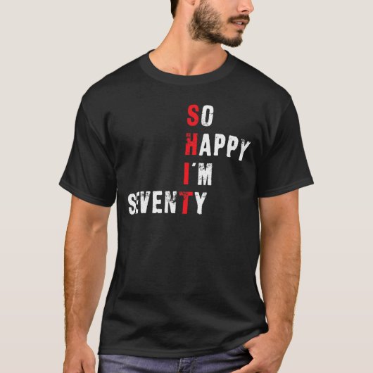 70e verjaardag Zo blij dat ik zeventig rode letter T-shirt (Voorkant)