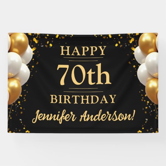 70e verjaardag zwart en goud spandoek (Horizontaal)