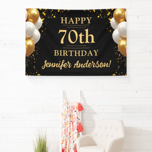 70e verjaardag zwart en goud spandoek (Insitu)