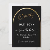 70e verjaardag zwart goud boog save the date (Voorkant)