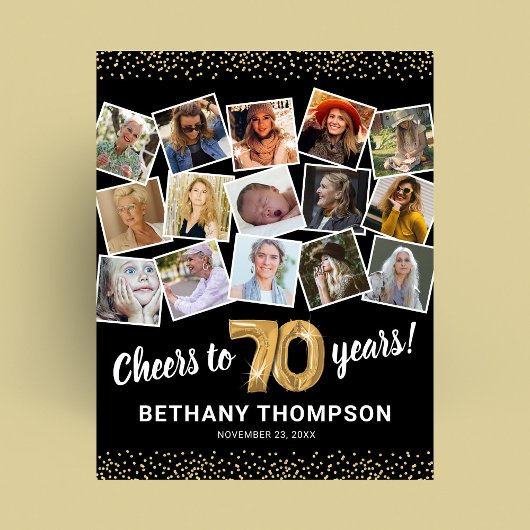 70e verjaardag zwart goud fotofeest poster