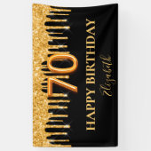 70e verjaardag zwart goud glitter druppels spandoek (Verticaal)