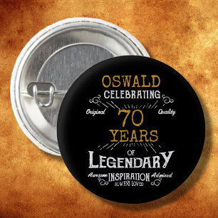 70e verjaardag zwart goud legendarische retro ronde button 3,2 cm