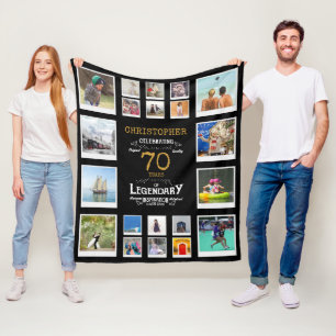 70e Verjaardag Zwart Goud Legendary 20 Foto Fleece Deken