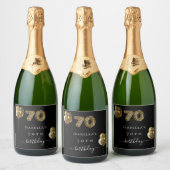 70e verjaardag zwart goud luipaard print ballonnen sparkling wijnetiket (Flessen)