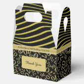 70e verjaardag zwart/goud nummer patroon bedankdoosjes (Geopend)