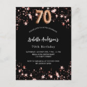 70e verjaardag zwart roos gouden sterren uitnodiging briefkaart (Voorkant)